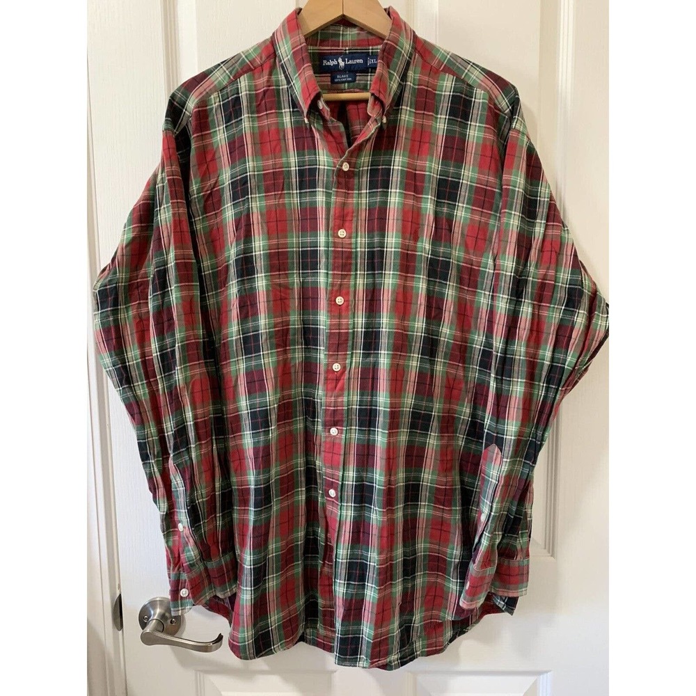 Ralph Lauren BLAKE Men's Red/Green/Black Pony Button Down XL